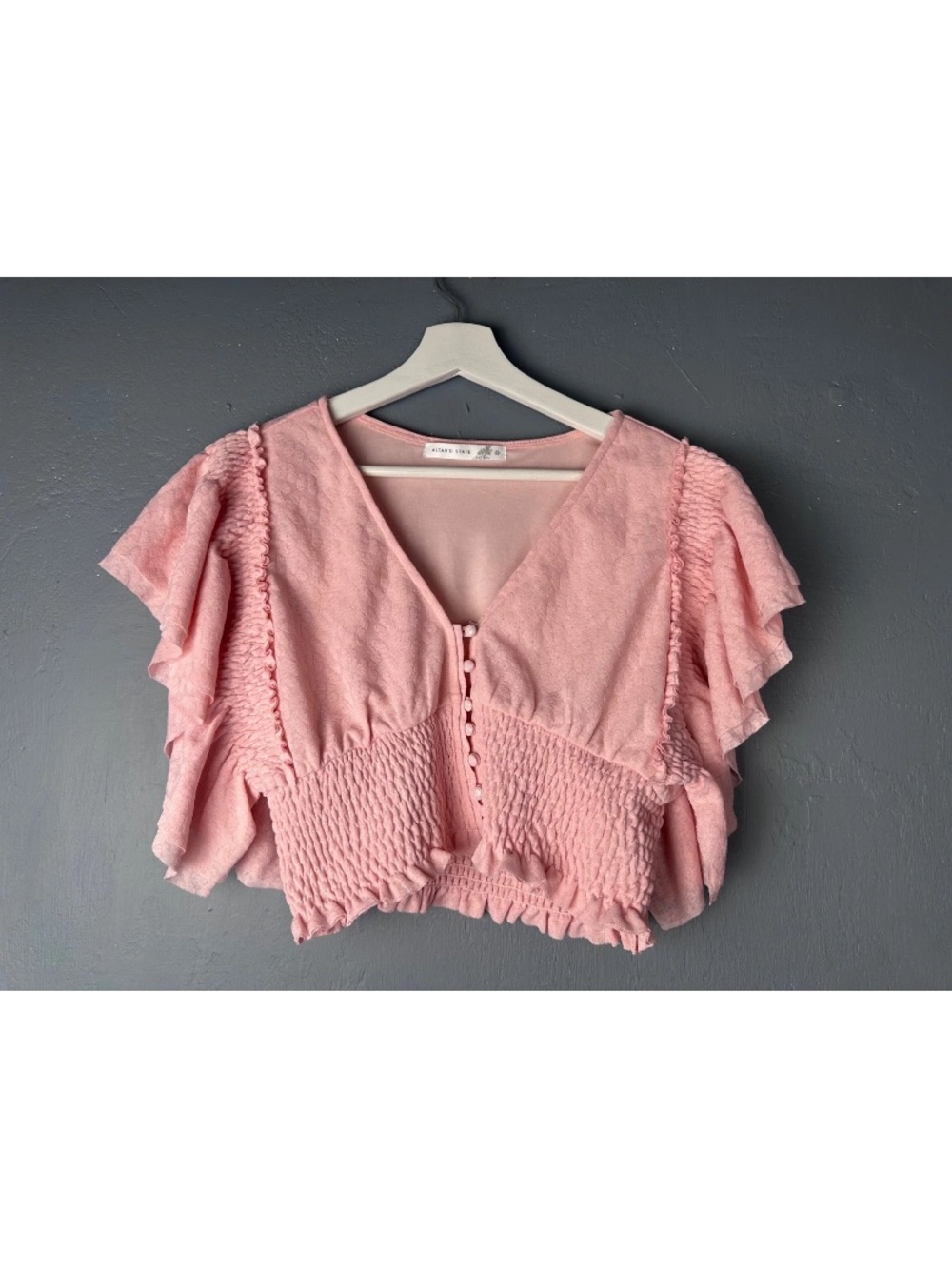 Altar'd State Sz Medium Pink Flutter Sleeves Crop Top
